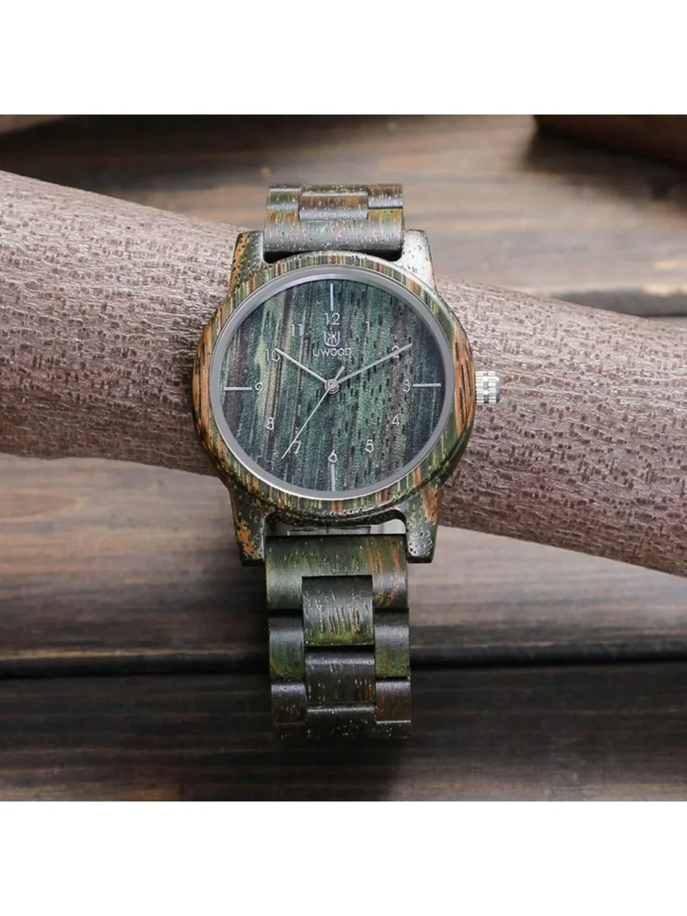 Men's Green Analog Unisex Natural Handmade Adjustable Waterproof Wooden Watch